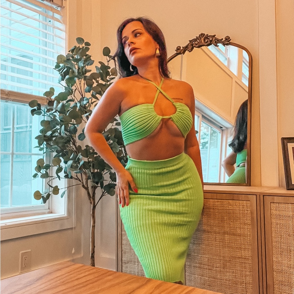 Lime green two piece skirt set